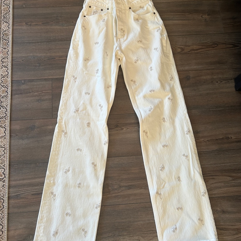 A&F Floral Embroidered Denim